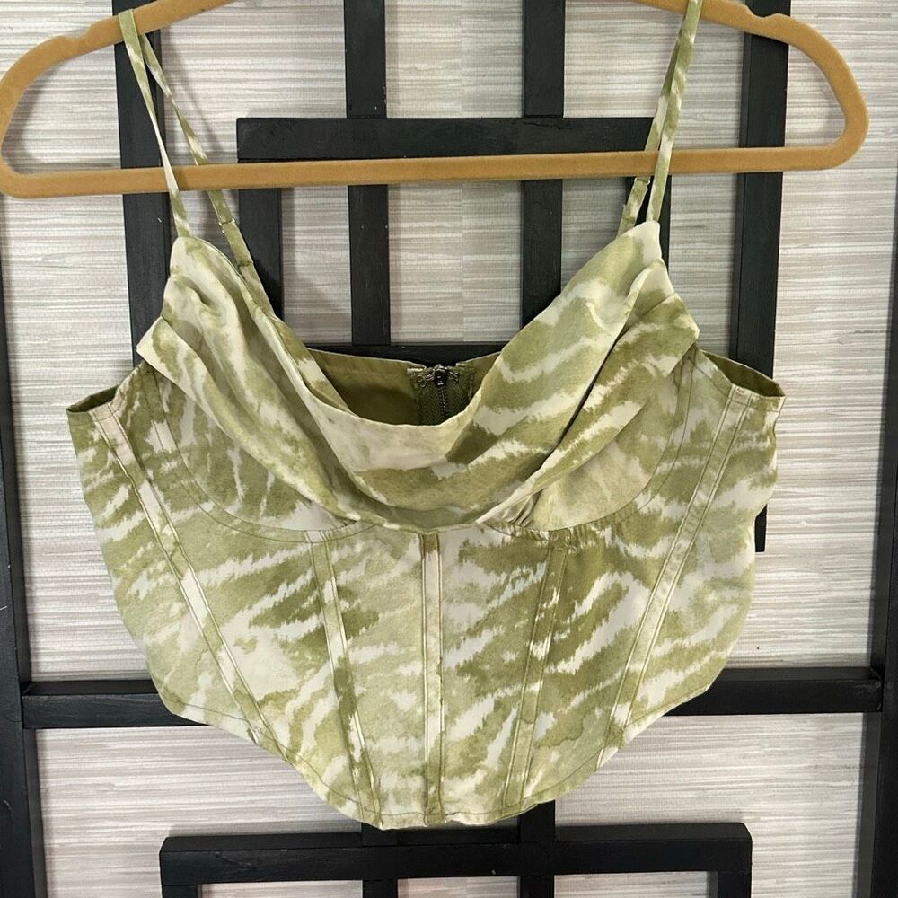 Emory Park green watercolor looking short bustier corset top m